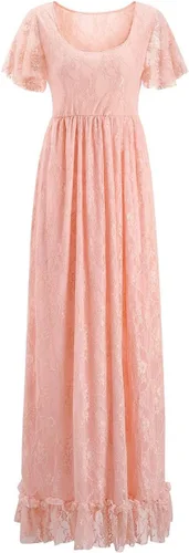 Miniatura 3 de ZIUMUDY Vestido largo de manga corta con encaje de maternidad para baby shower