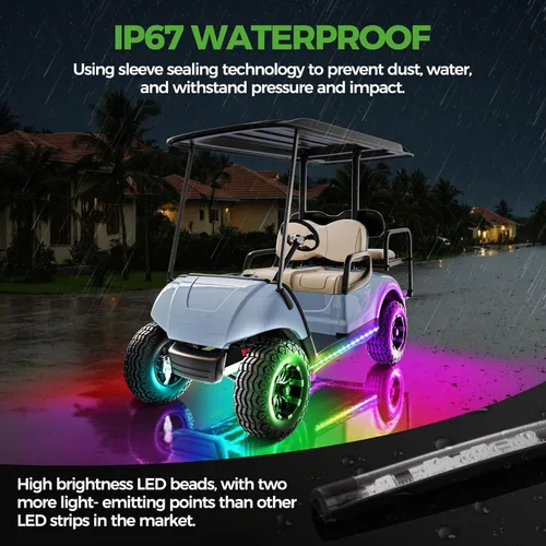 Miniatura 2 de 10L0L Kit de 2 luces subterráneas para carrito de golf Yamaha EZGO Club Car, iluminación de neón RGB 24 modos con control remoto inalámbrico