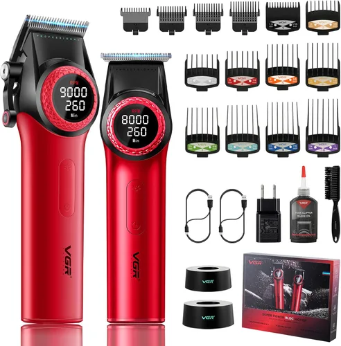 Miniatura 13 de VGR Juego de cortapelos de barbero profesional 3 en 1, recortadora de pelo, afeitadora de lámina, kit de corte de pelo inalámbrico con potente motor