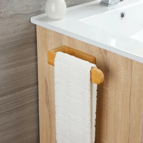 Miniatura 4 de Taozun Toallero – Estante de toalla autoadhesivo de bambú, toallero decorativo de madera natural para baño, barra de toalla montada en la pared de 8