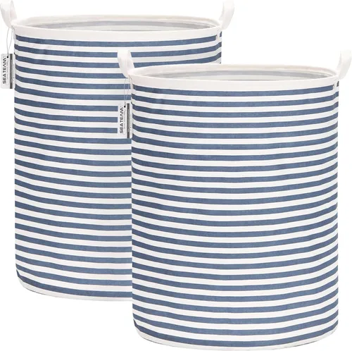 Miniatura 8 de Sea Team. - Cesta grande de 19.7 pulgadas, con recubrimiento impermeable, textil de algodón ramio, plegable, cesta para lavandería, cesta cilíndrica