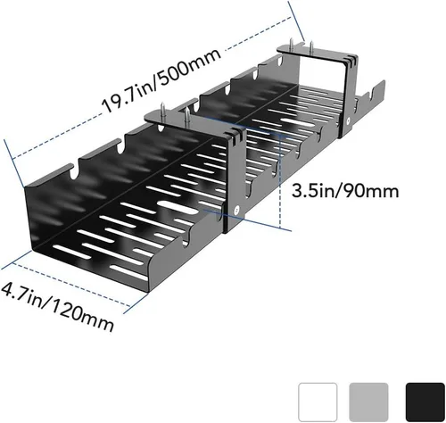 Miniatura 2 de Bandeja de organización de cables debajo del escritorio para escritorio de oficina en casa, cables de canaleta de metal, bandeja de gestión de Negro