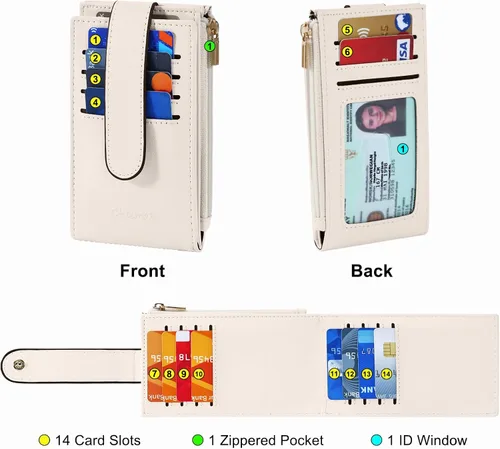 Miniatura 4 de Chelmon Cartera de mujer delgada con bloqueo RFID, billetera plegable con varios compartimientos para tarjetas con bolsillo con cremallera, Beige