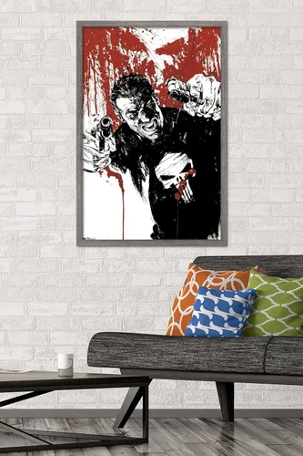Miniatura 2 de Trends International Marvel Comics - Póster de pared de The Punisher - Pistols, 22.375 x 34 pulgadas, versión enmarcada de madera de granero