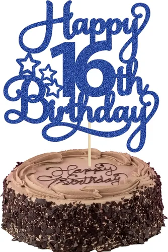 Miniatura 45 de 1 paquete de decoración de pastel de feliz 15 cumpleaños, topper de pastel dorado con purpurina Mis Quince 15, saludos a 15 años, adorno de pastel