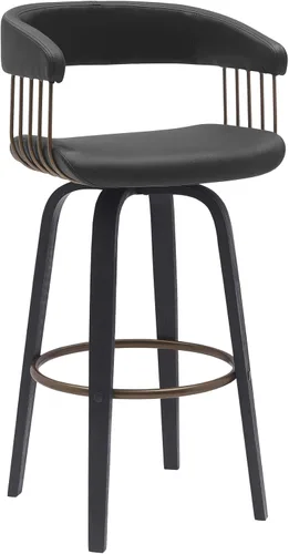 Miniatura 16 de Armen Living Topanga Taburete de bar giratorio de madera negra de 26 pulgadas de altura de mediados de siglo para encimera de isla de cocina en piel