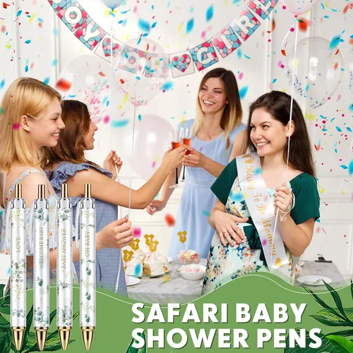 Miniatura 5 de Chuangdi 24 Piezas Bolígrafos de Punta de Bola con Diseño de Hoja para Baby Shower Favores a Granel Bolígrafo Retráctil Tinta Negra con Regalos