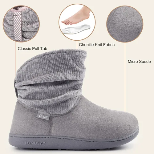 Miniatura 5 de LongBay Pantuflas de punto de chenilla cálidas para mujer, de espuma viscoelástica, cómodas, de gamuza, esponjosas, de espuma viscoelástica, botas