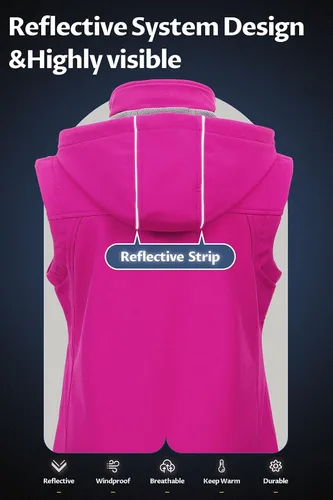 Miniatura 2 de CREATMO US Chaleco ligero de Softshell para mujer, chaqueta sin mangas cortavientos con capucha extraíble