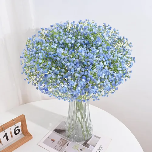 Miniatura 8 de Dolicer 10 piezas de flores artificiales de aliento de bebé, flores artificiales de aliento de bebé de tallo largo azul, paquete a granel de flores