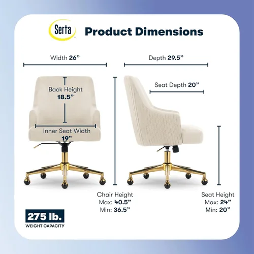 Miniatura 2 de Silla de oficina moderna Serta Scarlett, silla de escritorio de respaldo medio plisado y curvo, cojín de asiento de bolsillo de resorte en espiral