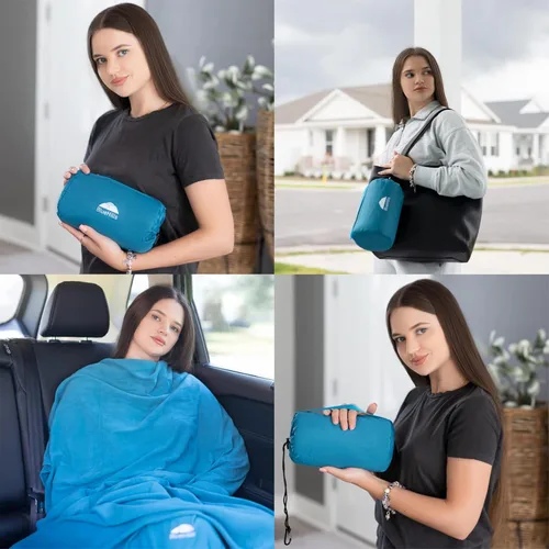 Miniatura 3 de BlueHills Mantas de Viaje Ultra Compactas para Dos con Estuche de Transporte Portátil Estuche Mantas de Avión Grandes de Felpa Suave Premium Paquete