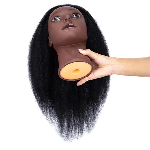 Miniatura 2 de 16 pulgadas 100% pelo real maniquí cabeza de entrenamiento cabeza cosmetología maniquí cabeza para peluquería práctica trenzado peinado con soporte