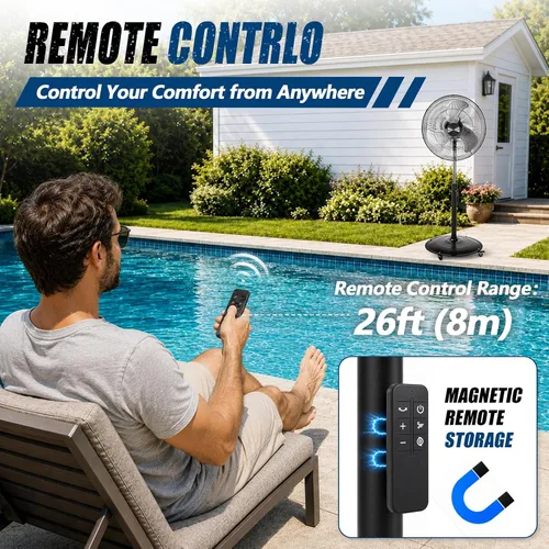 Miniatura 4 de Ventilador de pedestal con motor de CC de 18 pulgadas, ventilador oscilante de alta velocidad de 4900 CFM, control remoto, ventilador de pie