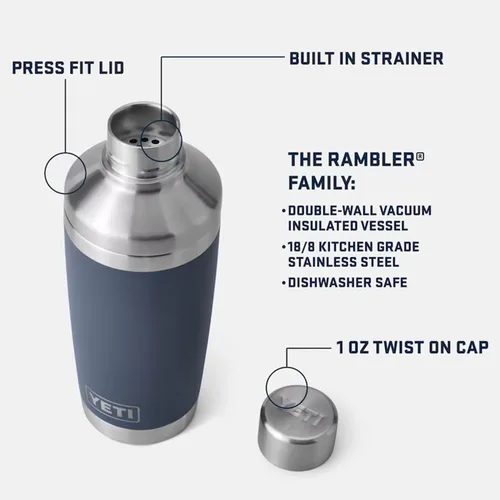 Miniatura 2 de YETI Rambler - Coctelera de 20 onzas, acero inoxidable, aislado al vacío, color azul