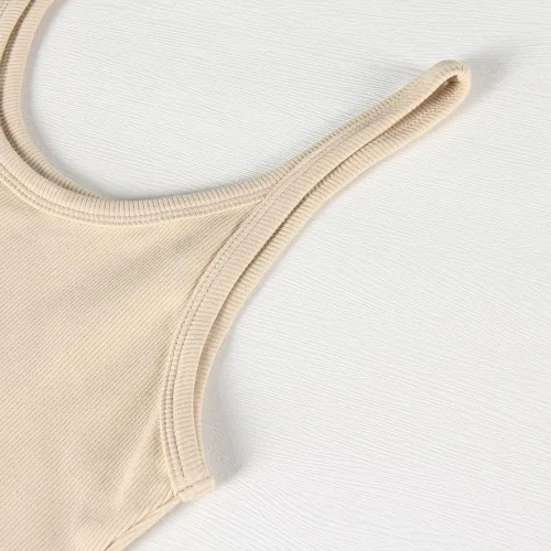 Miniatura 5 de GEMBERA Camiseta sin mangas acanalada con tirantes delgados y cuello redondo para mujer, ajustada, de algodón, básica, sin mangas