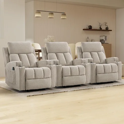 Miniatura 21 de CANMOV Silla reclinable manual con masaje y calor, cómodo sofá reclinable con brazos y respaldo acolchados, sofá reclinable manual individual con 2