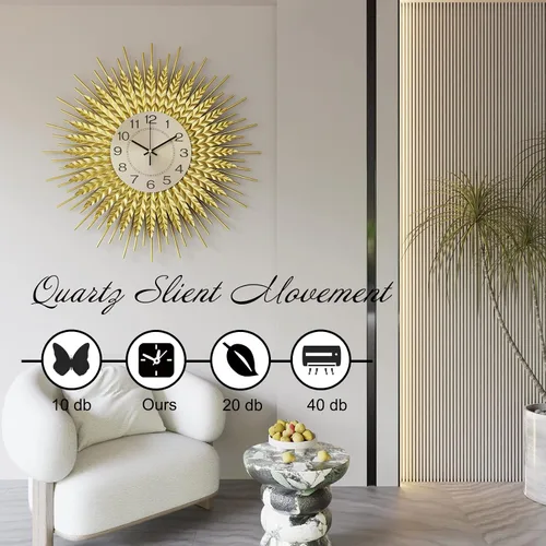 Miniatura 5 de Reloj de pared grande moderno decorativo de metal, relojes de pared de estilo de mediados de siglo, reloj grande dorado silencioso sin tictac, arte