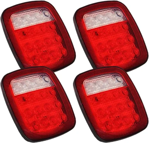 4 piezas 16 LED Luces traseras universales, 12V Luces indicadoras de parada, giro, reversa, marcha atrás, de frenado, marcador de distancia para