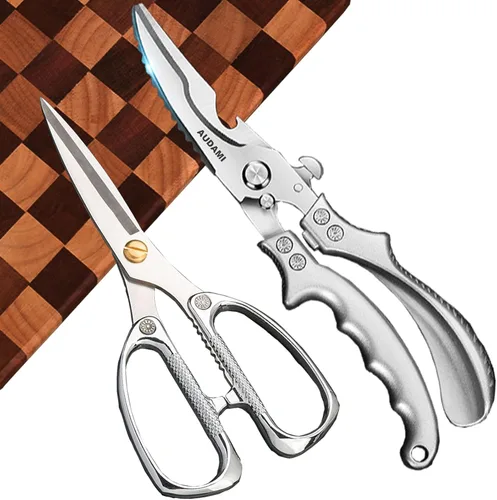 Miniatura 13 de Tijeras para aves de corral, 2 unidades, tijeras de carne resistentes, con resorte de acero inoxidable, tijeras de pavo y pollo, tijeras