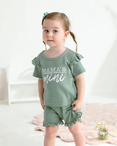 Miniatura 2 de Mioglrie Ropa para bebé niña con volantes y pantalones cortos, conjunto de ropa para niñas pequeñas