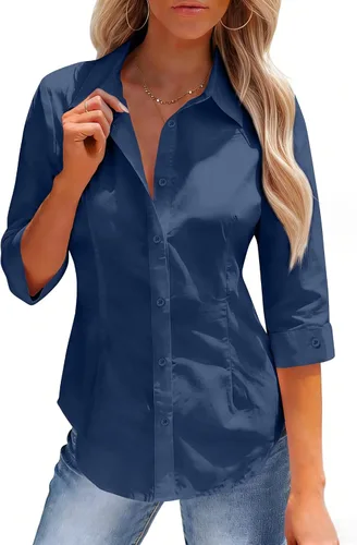 Miniatura 12 de siliteelon Button Down Shirts for Women: Slim Fit Stain Shield 3/4 Sleeve Dress Shirt Formal Work Button Up Blouses