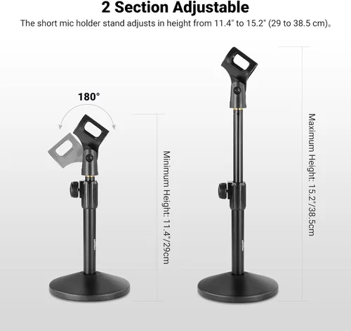 Miniatura 2 de NEEWER Soporte de micrófono de escritorio, soporte de micrófono de mesa ajustable con clip y adaptador de 3/8 a 5/8 pulgadas compatible con Blue