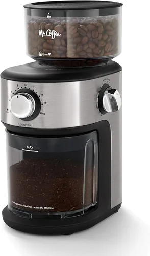 Mr. Coffee Molinillo de Café con Rebaba Molinillo Automático con 18 Ajustes Preestablecidos para Prensa Francesa, Goteo y Espresso Capacidad de 18