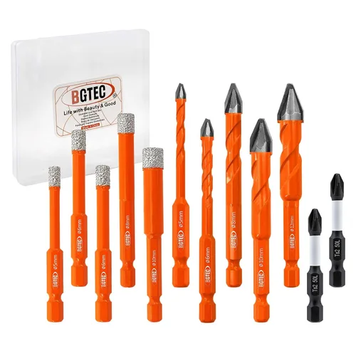 Miniatura 14 de BGTEC Juego de brocas de diamante 6 piezas - 5 mm*2+6 mm*2+8 mm con punta de destornillador PH2 para azulejos de porcelana, mármol, granito