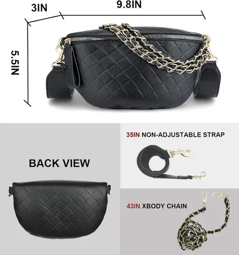 Miniatura 3 de BELLSPIN Riñonera cruzada para mujer, bolsa de hombro acolchada, piel vegana con correa de cadena dorada