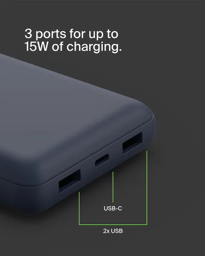 Miniatura 9 de Cargador portátil Belkin, banco de energía USB C de 20000 mAh con 2 puertos USB-A, 15W con cable de tipo A a tipo C - iPhone 17, Air, Pro, Pro Max