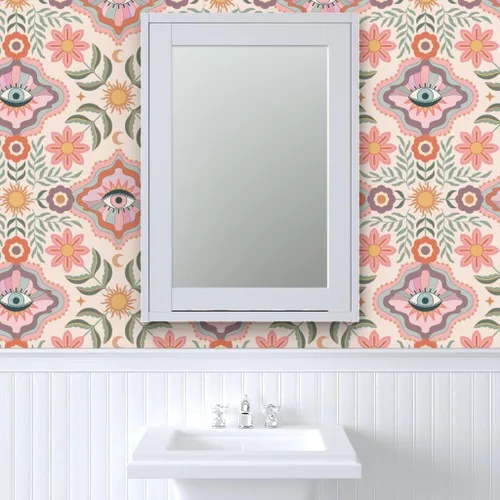Miniatura 9 de Despegar y pegar muestra de papel tapiz – Boho Floral Retro Eyes Adolescente Femenino Adolescente Femenino Flores Bohemio Femenino Niños Sol