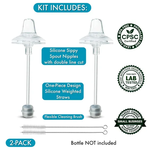 Miniatura 2 de Kit de conversión de vasos para biberones Nanobébé Flexy de silicona, 2 unidades, pezones de silicona suave de grado alimenticio y popote