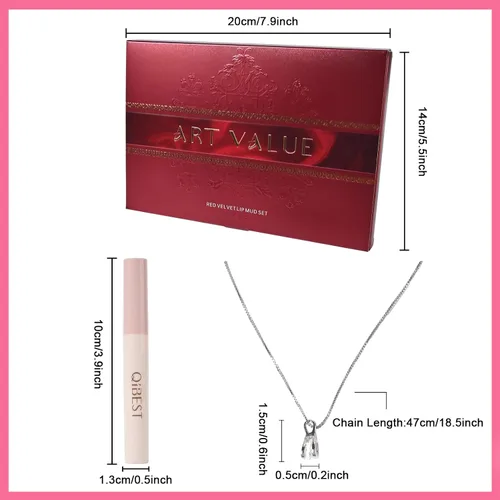 Miniatura 7 de Regalo de Navidad para mujer, juego de 7 cajas de regalo que incluye lápiz labial mate de terciopelo rojo y collar, fácil de combinar con diferentes