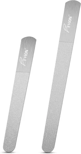 Miniatura 9 de FVION Limas de uñas de metal profesionales, 2 piezas, doble cara, acero inoxidable, grano grueso y fino, juego de herramientas de manicura y pedicura