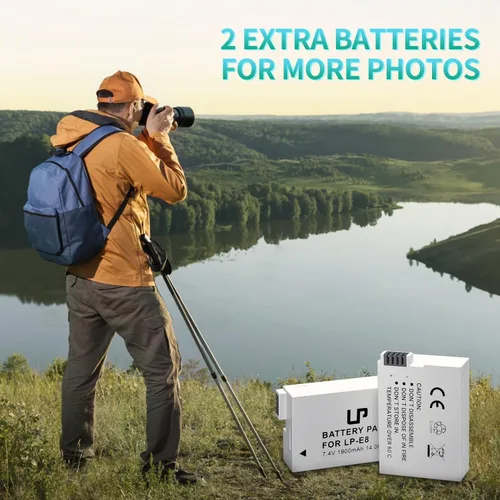 Miniatura 6 de LP Batería de repuesto E8, paquete de 2 baterías E8 de 1900 mAh para cámara digital Canon EOS Rebel T2i, T3i, T4i, T5i, EOS 550D, EOS 600D, EOS