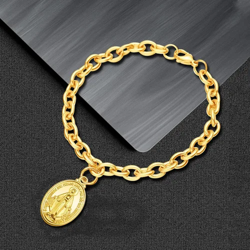 Miniatura 7 de 60 piezas de medallas ovaladas milagrosas de la Virgen María, dijes de aleación, dijes colgantes de la Virgen de Guadalupe para collar de oración