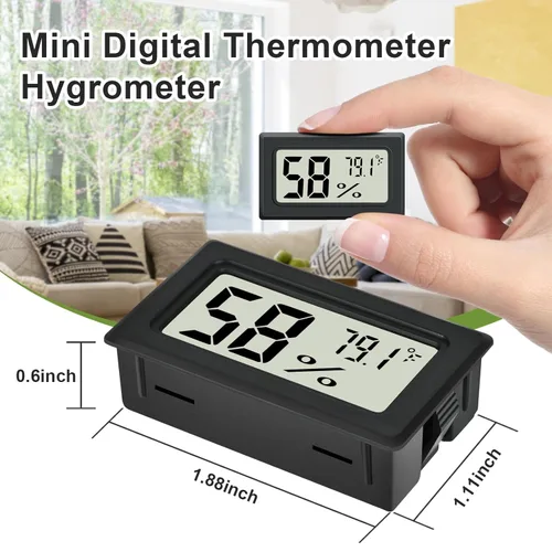 Miniatura 2 de Paquete de 6 medidores de humedad pequeños y digitales para interiores, higrómetro, termómetro, pantalla LCD Fahrenheit (℉) para invernadero, tanque
