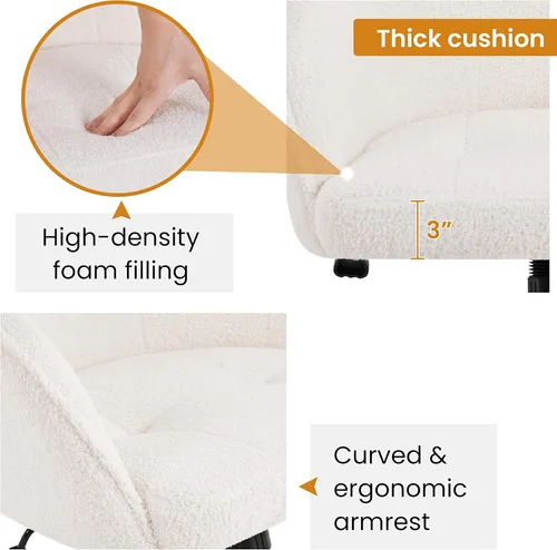 Miniatura 6 de Yaheetech Boucle - Silla de tocador de escritorio con respaldo, cómoda silla de oficina giratoria esponjosa con ruedas, altura ajustable, ángulo