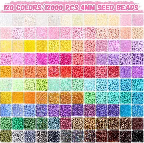 Miniatura 2 de Funtopia 4mm 13000pcs+ Cuentas de Semillas para Hacer Joyas, 120 Colores de Pequeñas Cuentas de Vidrio para Pulseras, Kit de Pulsera de Amistad