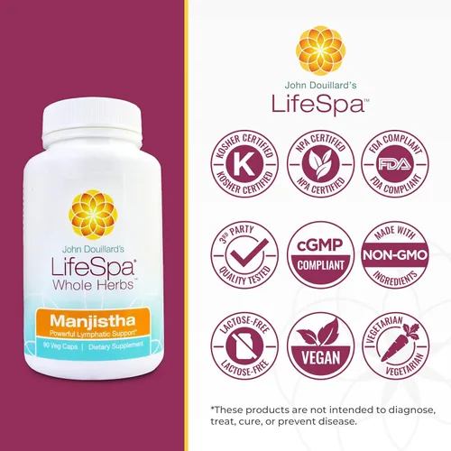 Miniatura 3 de LifeSpa Cápsulas Manjistha de hierbas enteras Limpieza del hígado Multivitamínico vegano para apoyo linfático y desintoxicación hepática 90