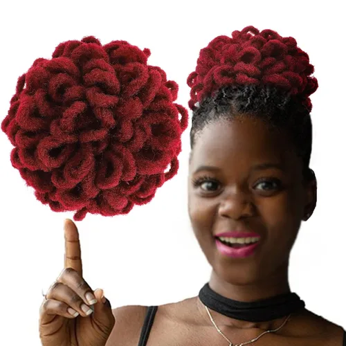 Miniatura 9 de DreadLock Moño Loc Moño de Pétalo Moño Afro High Puff Peluca de Cola de Caballo con Cordón Sintética Locs Falsos Moño de Cabello Cola de Caballo