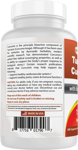 Miniatura 7 de Best Naturals Curcumina de cúrcuma 1500 mg/porción con bioperina - 180 cápsulas vegetales