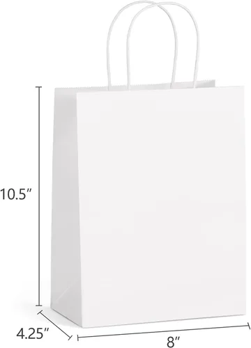 Miniatura 2 de Eupako Bolsas de papel de 8 x 4.25 x 10.5 pulgadas, 100 bolsas de regalo blancas con asas, papel de estraza, recuerdo de fiesta, bolsas de mercancía