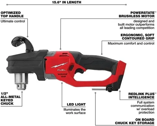 Miniatura 2 de 2807-20 Taladros de ángulo recto sin escobillas para Milwaukee M18 FUEL 1/2 "taladro de ángulo recto inalámbrico - Herramienta desnuda