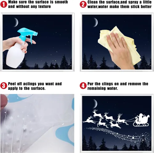 Miniatura 5 de Enwokran Calcomanías blancas para ventana de Navidad, 10 hojas, 245 unidades, calcomanías reutilizables de doble cara impresas autoadhesivas