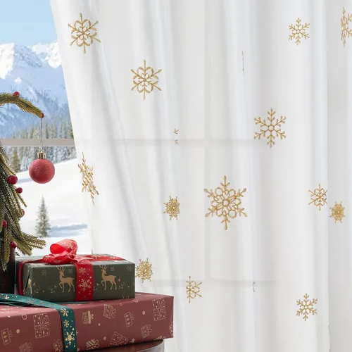 Miniatura 10 de JINCHAN Cortinas de copo de nieve de Navidad para sala de estar y dormitorio, cortinas bordadas azules y blancas, 84 pulgadas de largo (213.36 cm)