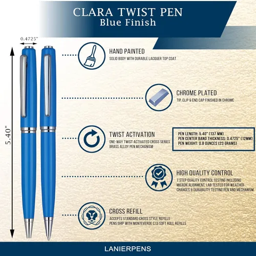 Miniatura 4 de Clara Twist Blue - Bolígrafo de punta media de 0.028 in, repuesto de tinta negra, nombre grabado gratuito en bolígrafo, promociona tu negocio