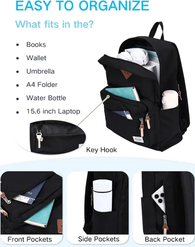 Miniatura 4 de RAVUO Mochila escolar para adolescentes, niños y niñas, grande de 20 litros, resistente al agua, 15.6 pulgadas, con bolsillo trasero antirrobo, 10