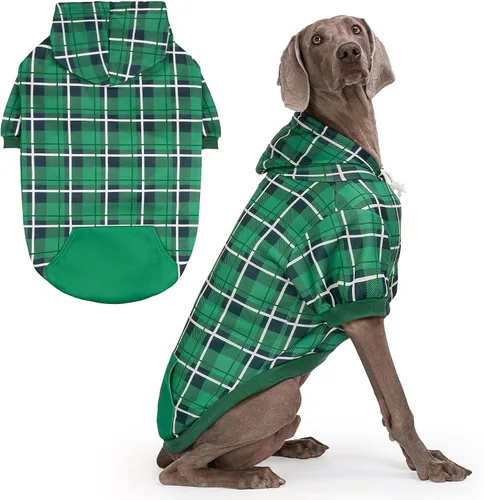 Miniatura 32 de EXPAWLORER Sudadera con capucha para perro a cuadros, estilo británico, suéter cálido para perro con agujero para correa, ropa de pitbull, ropa